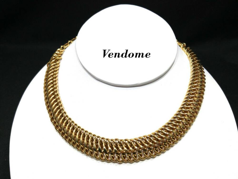 Vendome Interlocking Chain Choker Necklace, Gold Plated, 15 Inch, 1950s Vintage